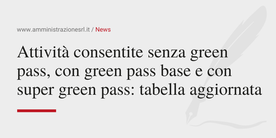 Amministrazione Srl Le attività consentite senza green pass, con green pass base e con super green pass_ tabella aggiornata